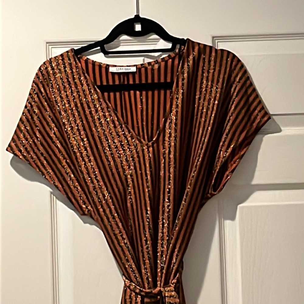 Zara Orange Shimmer Wrap Dress